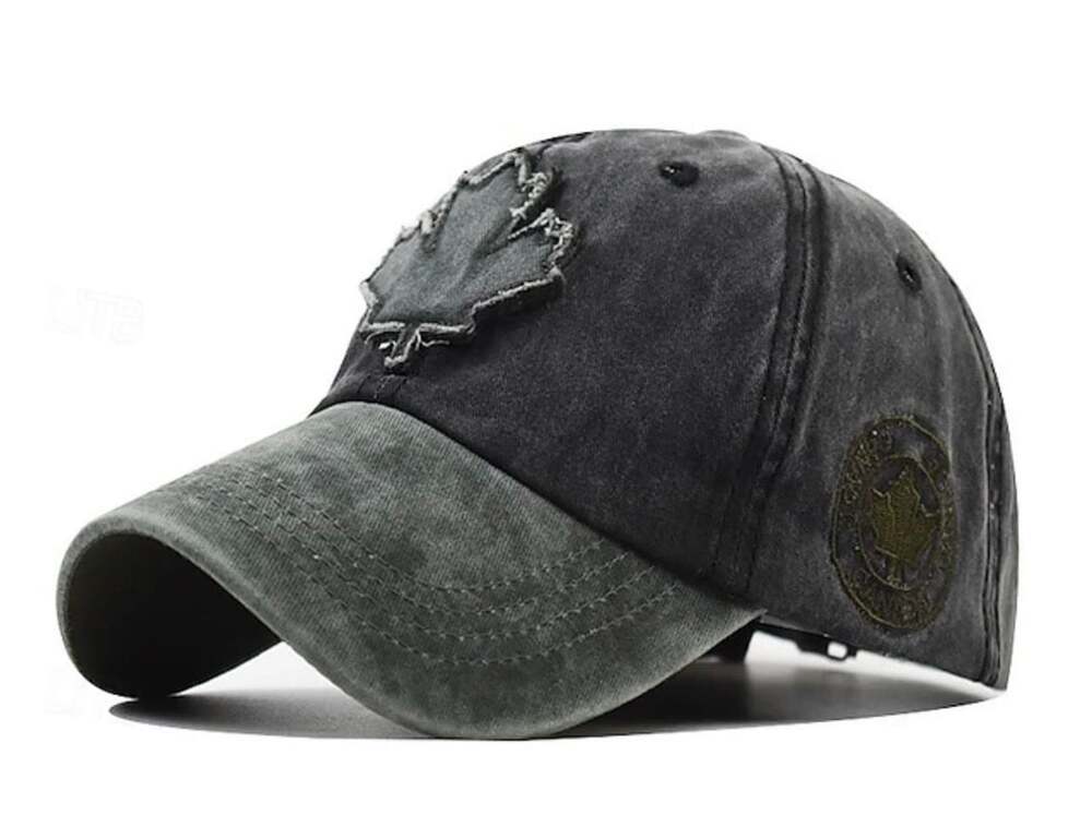 Canada Maple Leaf Baseball Cap Black Washed Cotton Dad Hat